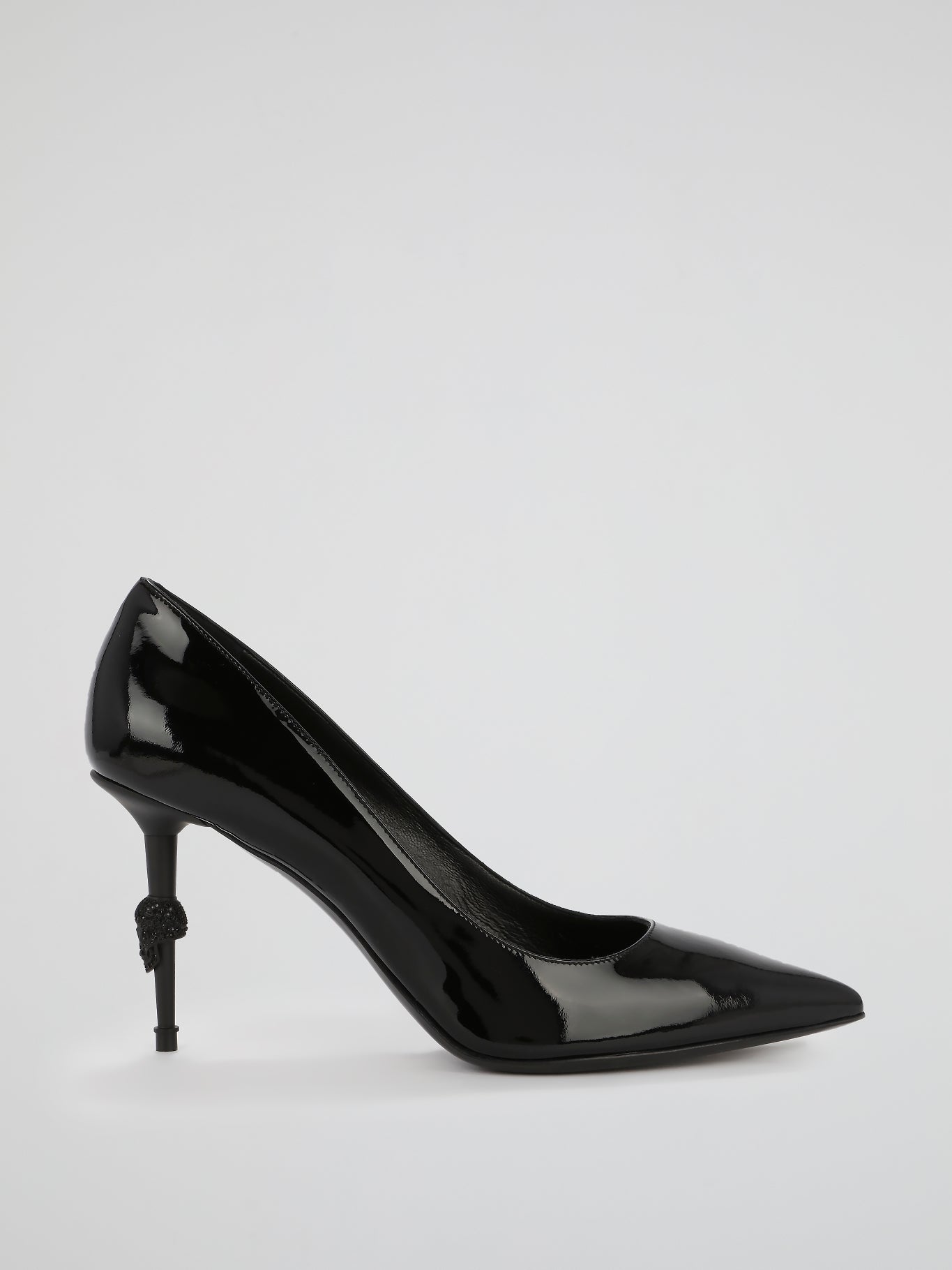 Black Skull Mid-Heel Pumps