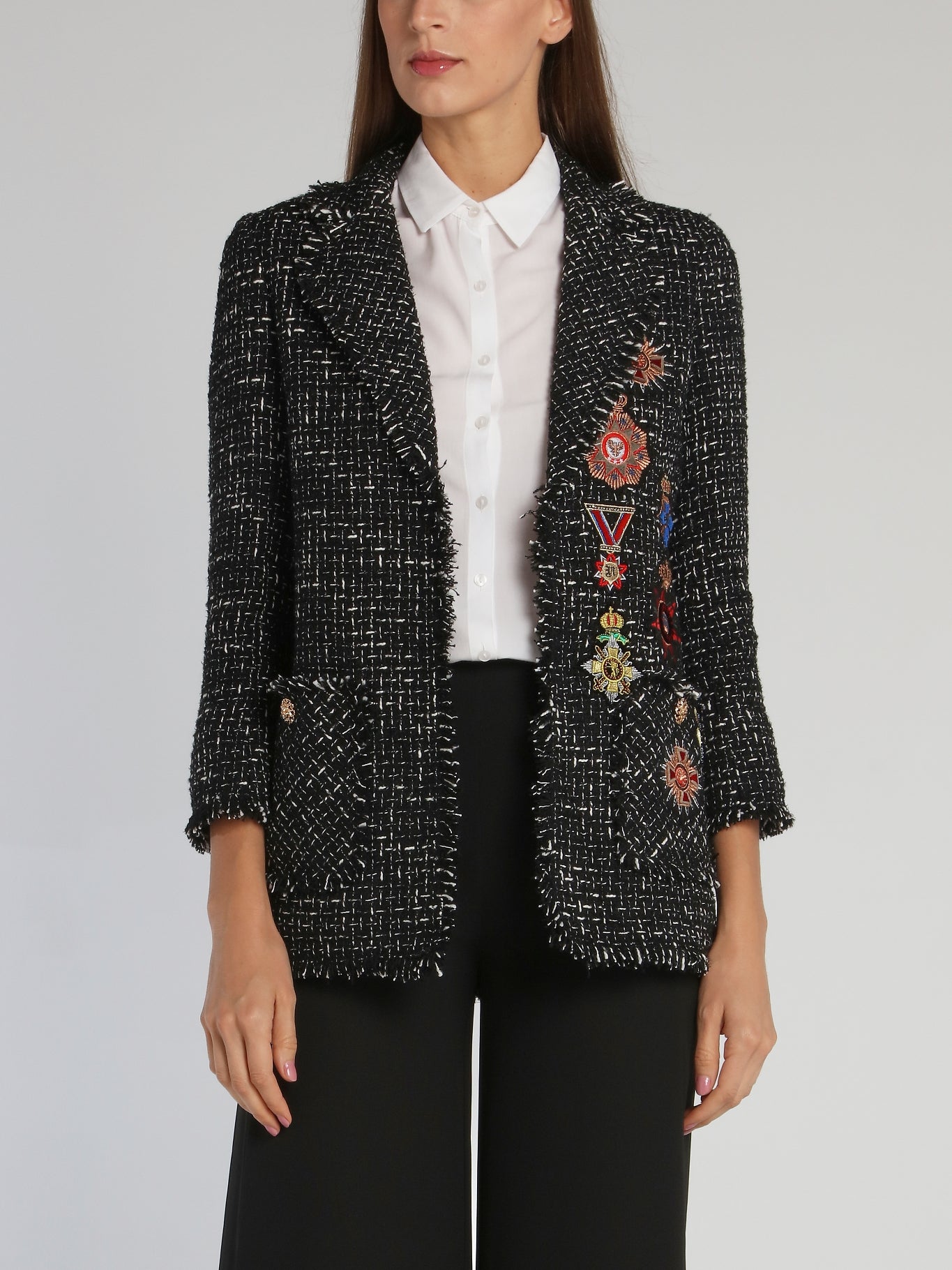 Black Patched Long Blazer