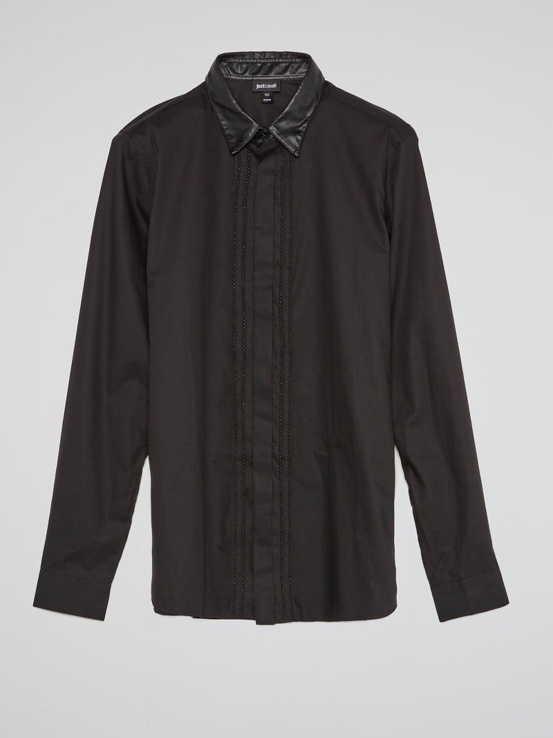 Black Leather Collar Shirt