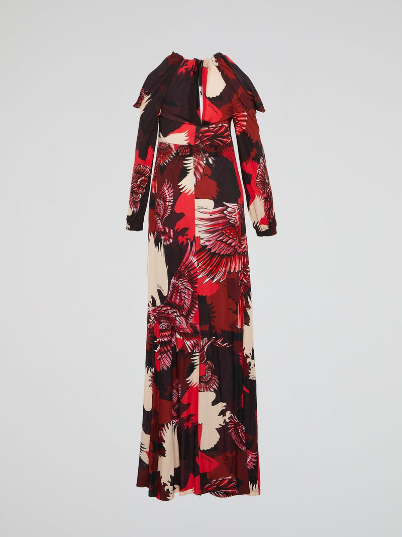 Eagle Print Long Sleeve Maxi Dress