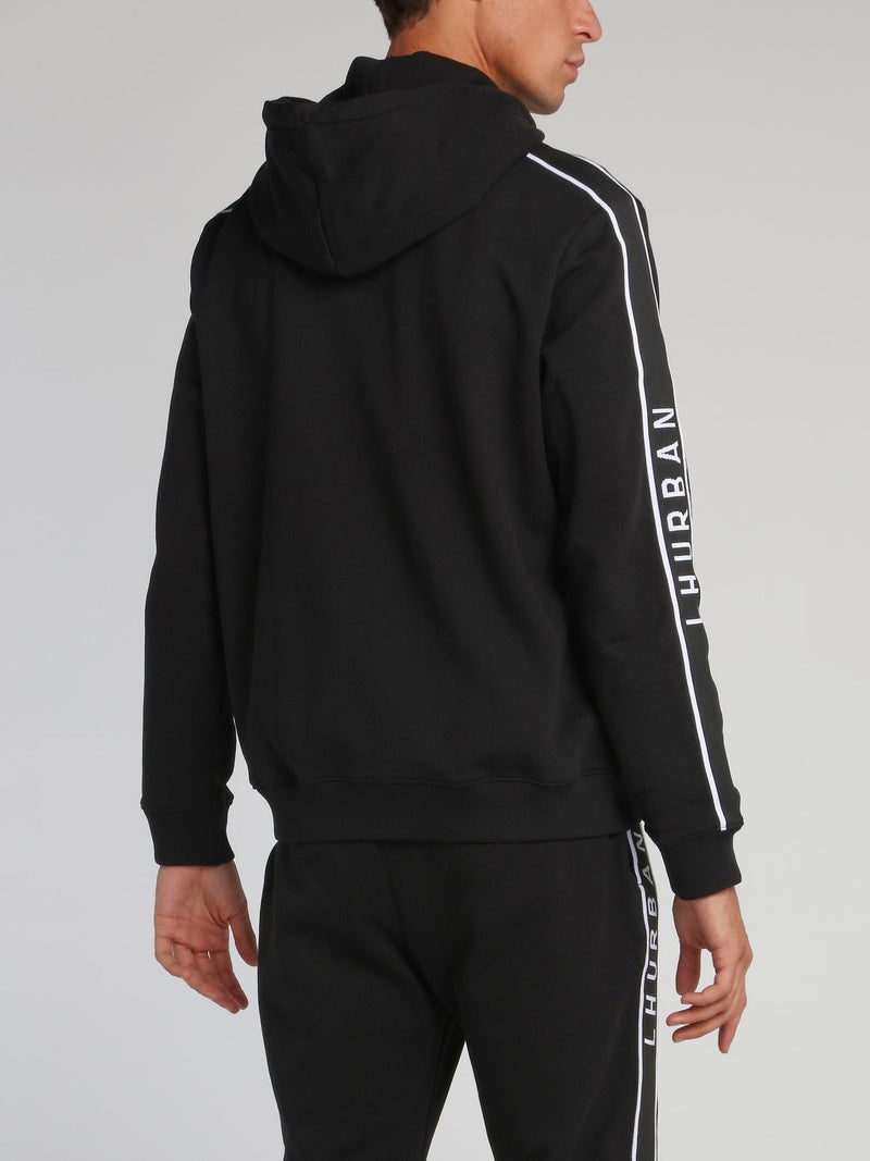 Black Logo Rib Zip Up Hoodie