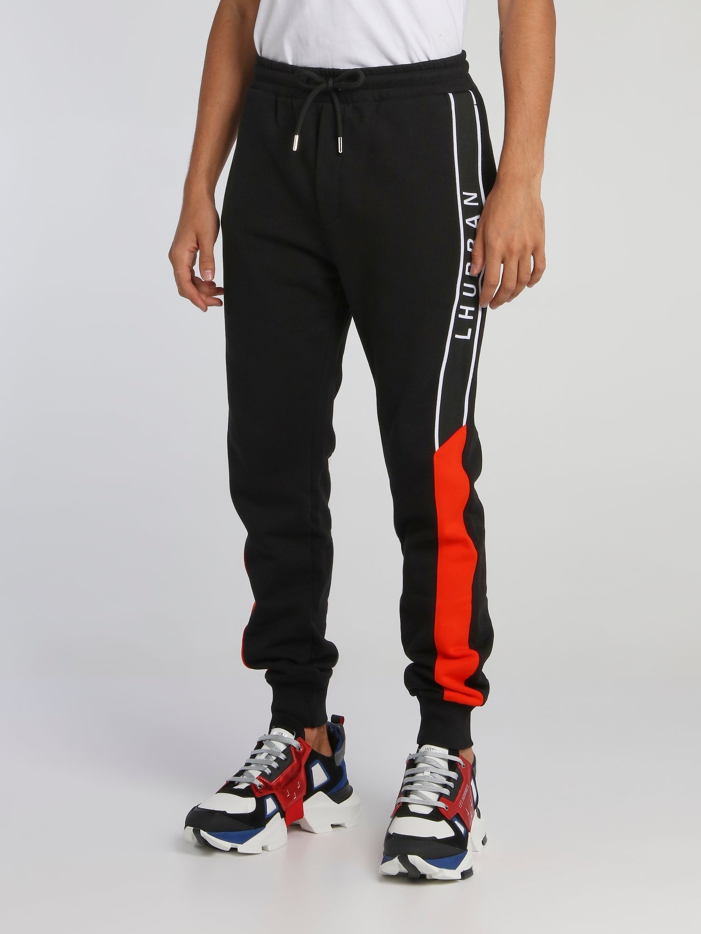 Black Logo Rib Jogger Pants