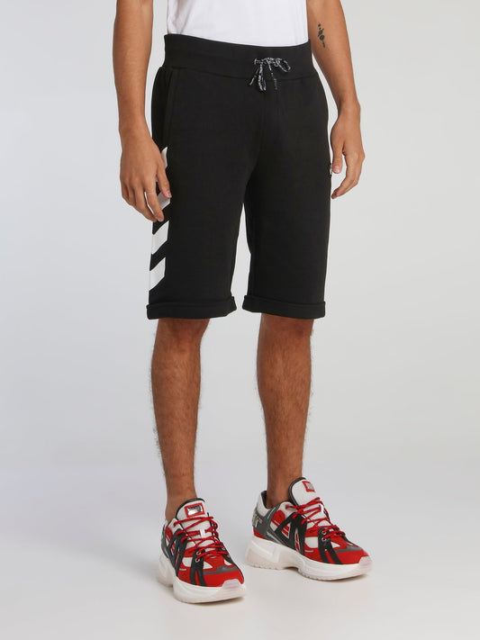 Black Chevron Print Jogging Shorts