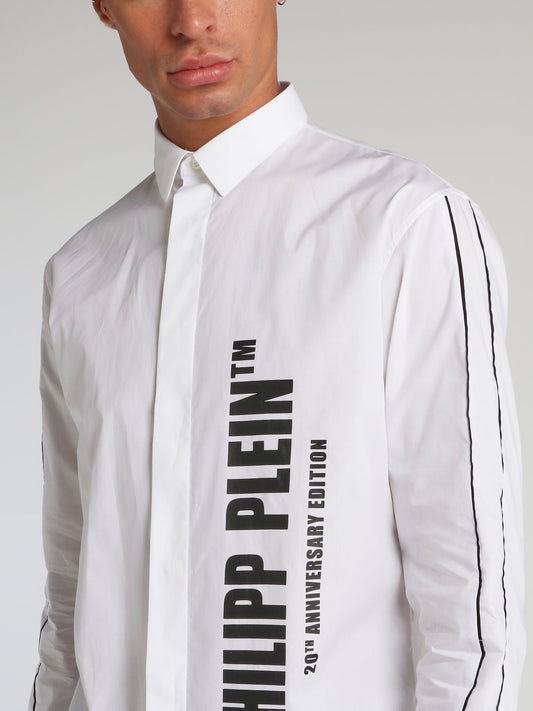 White Contrast Logo Button Up Shirt