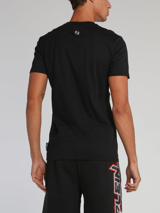 Space Plein Black Embroidered Logo T-Shirt