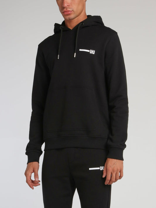 Black Typography Drawstring Hoodie