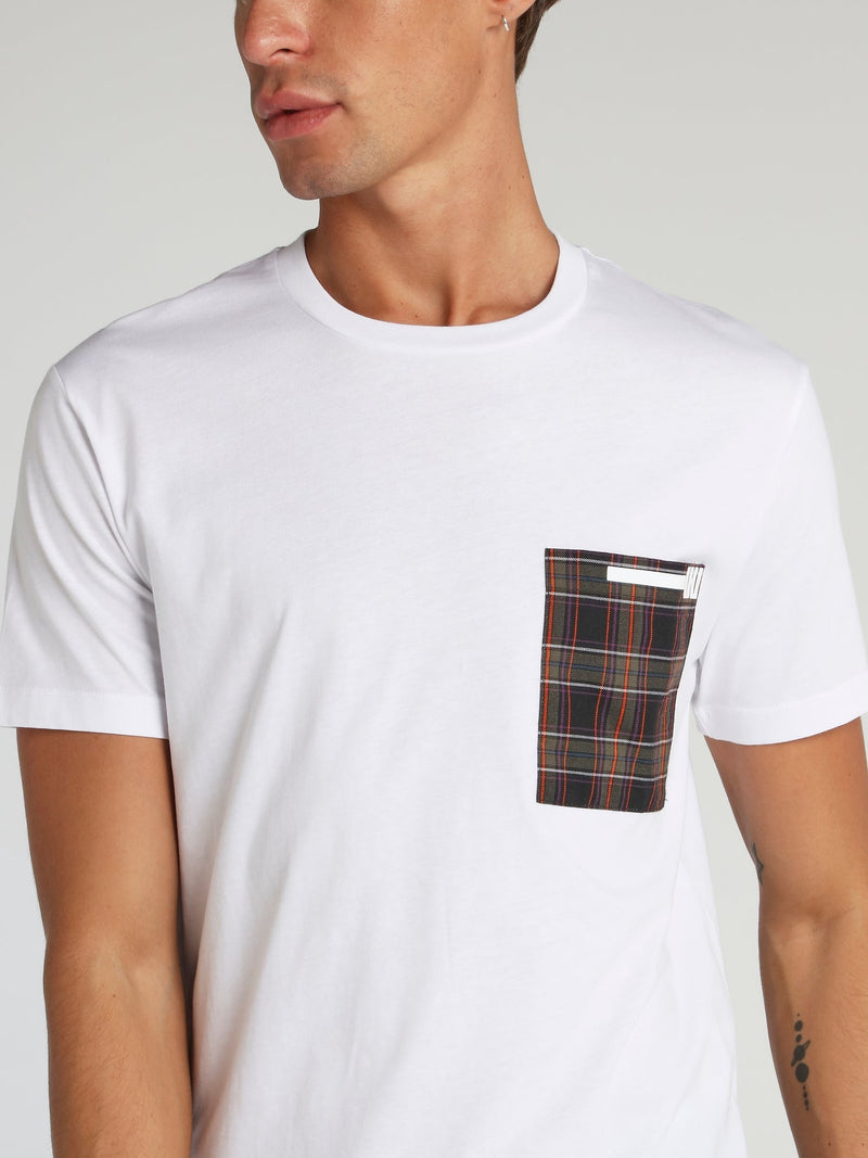 White Check Pocket Crewneck T-Shirt