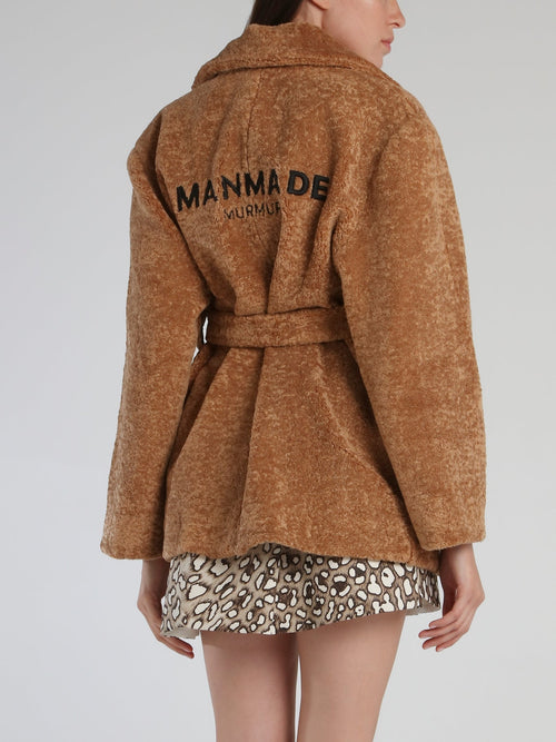 Brown Oversized Faux-Fur Logo Coat