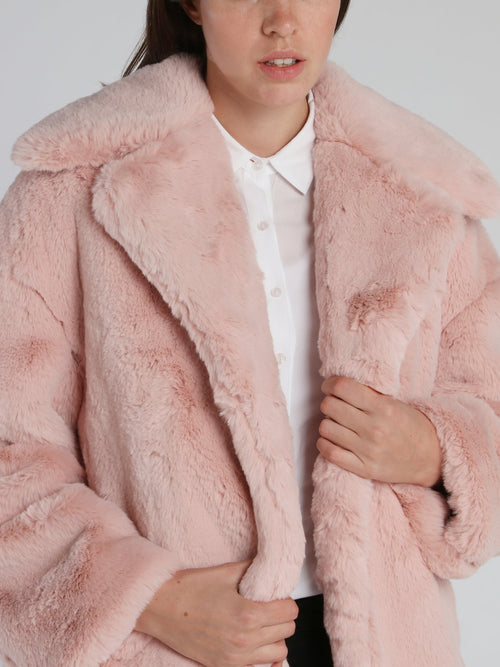 Off Pink Oversized Faux-Fur Coat