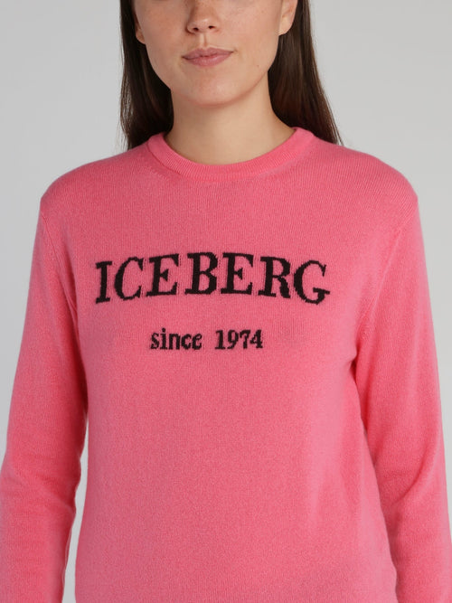Pink Logo Cashmere Knitted Sweater