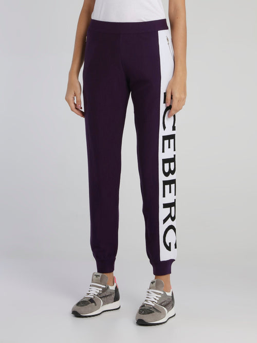 Purple Logo Waistband Knitted Sweatpants