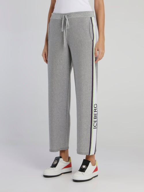 Grey Logo Tape Knitted Sweatpants