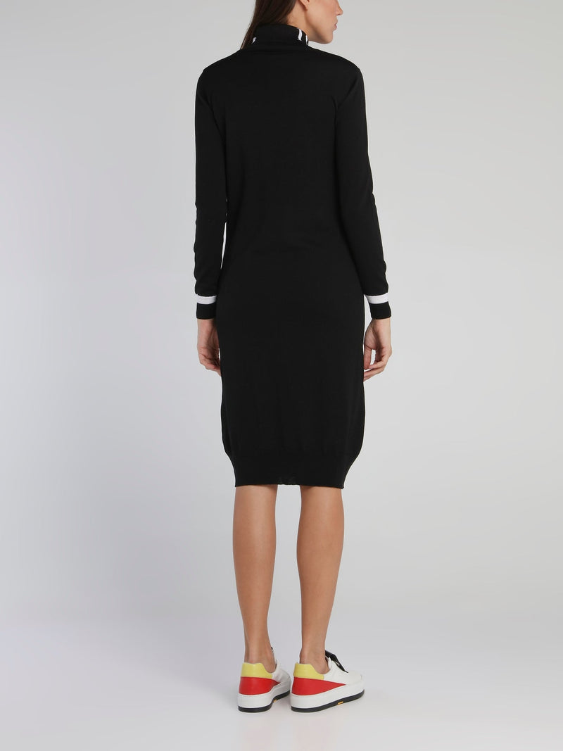 Black Logo Turtleneck Knitted Dress