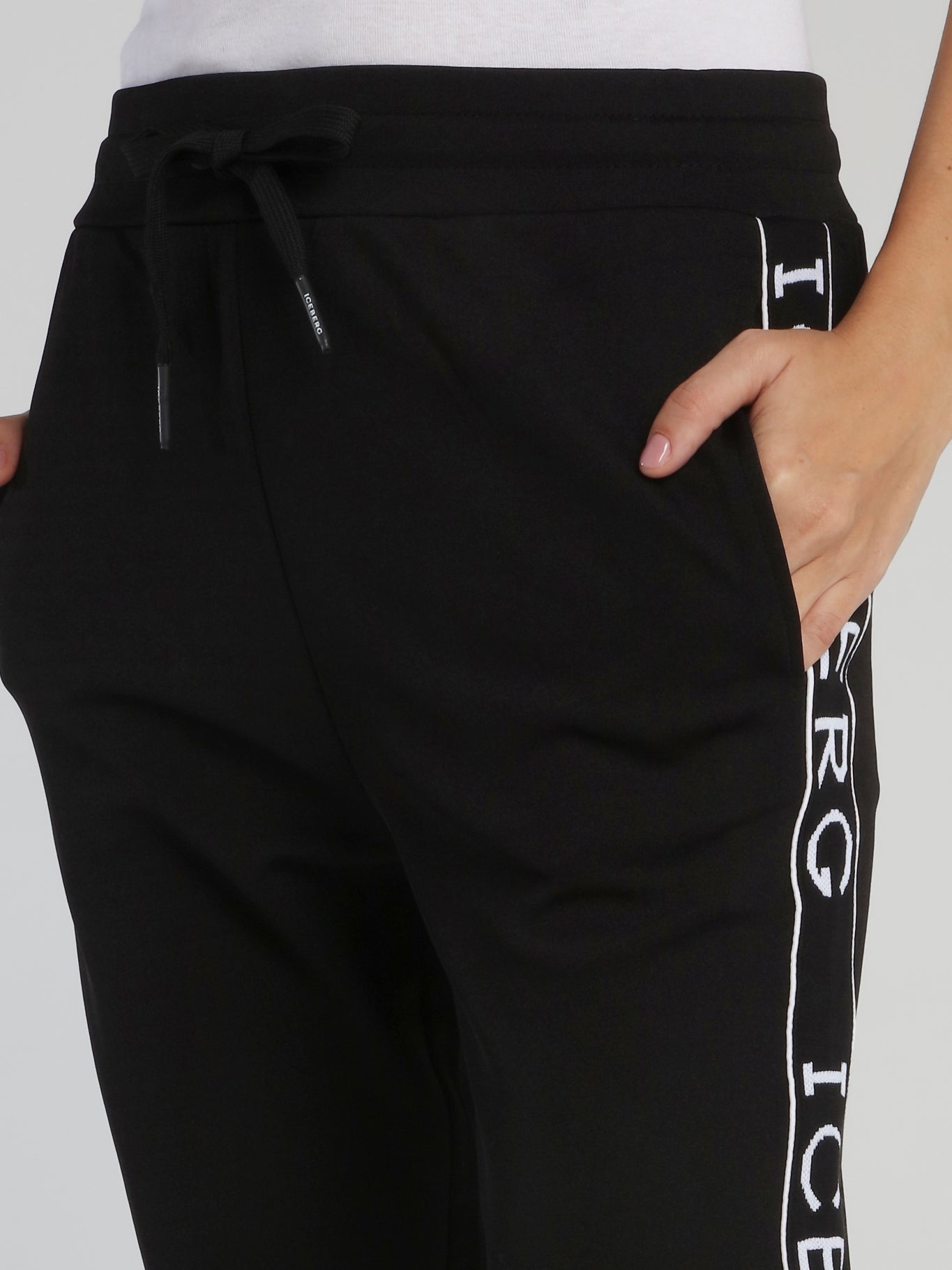 Black Logo Tape Drawstring Track Pants