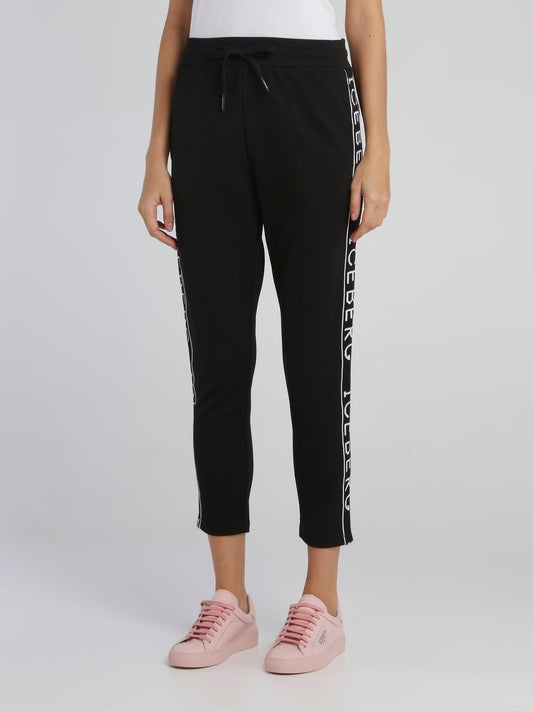 Black Logo Tape Drawstring Track Pants