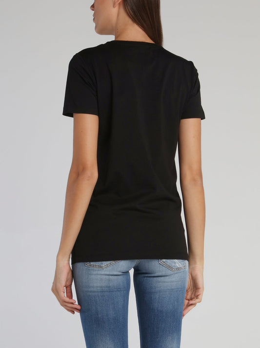 Black Embroidered Statement Cotton T-Shirt