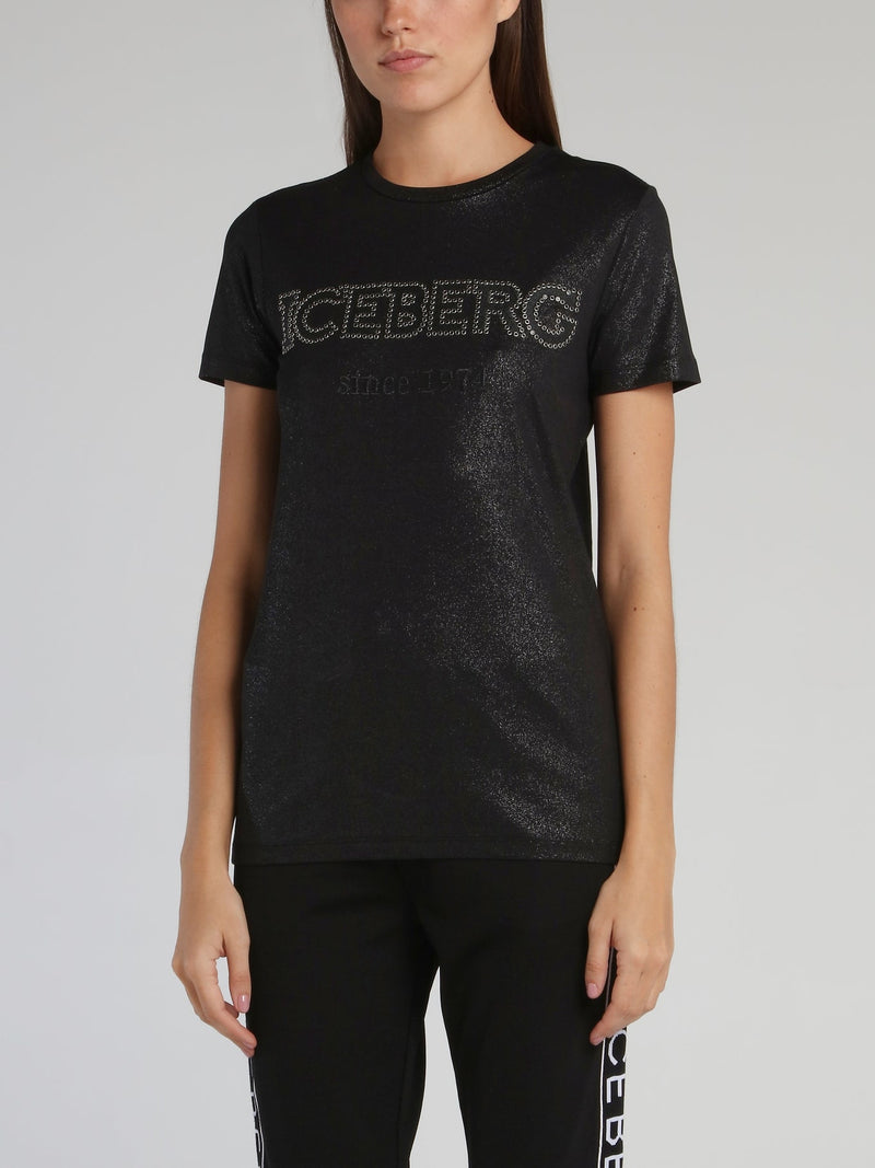 Black Studded Logo Cotton T-Shirt