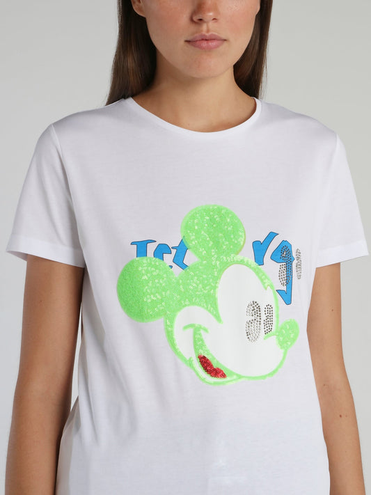 Mickey Mouse White Sequin T-Shirt