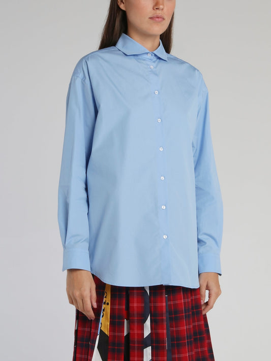 Blue Embroidered Statement Oversized Shirt