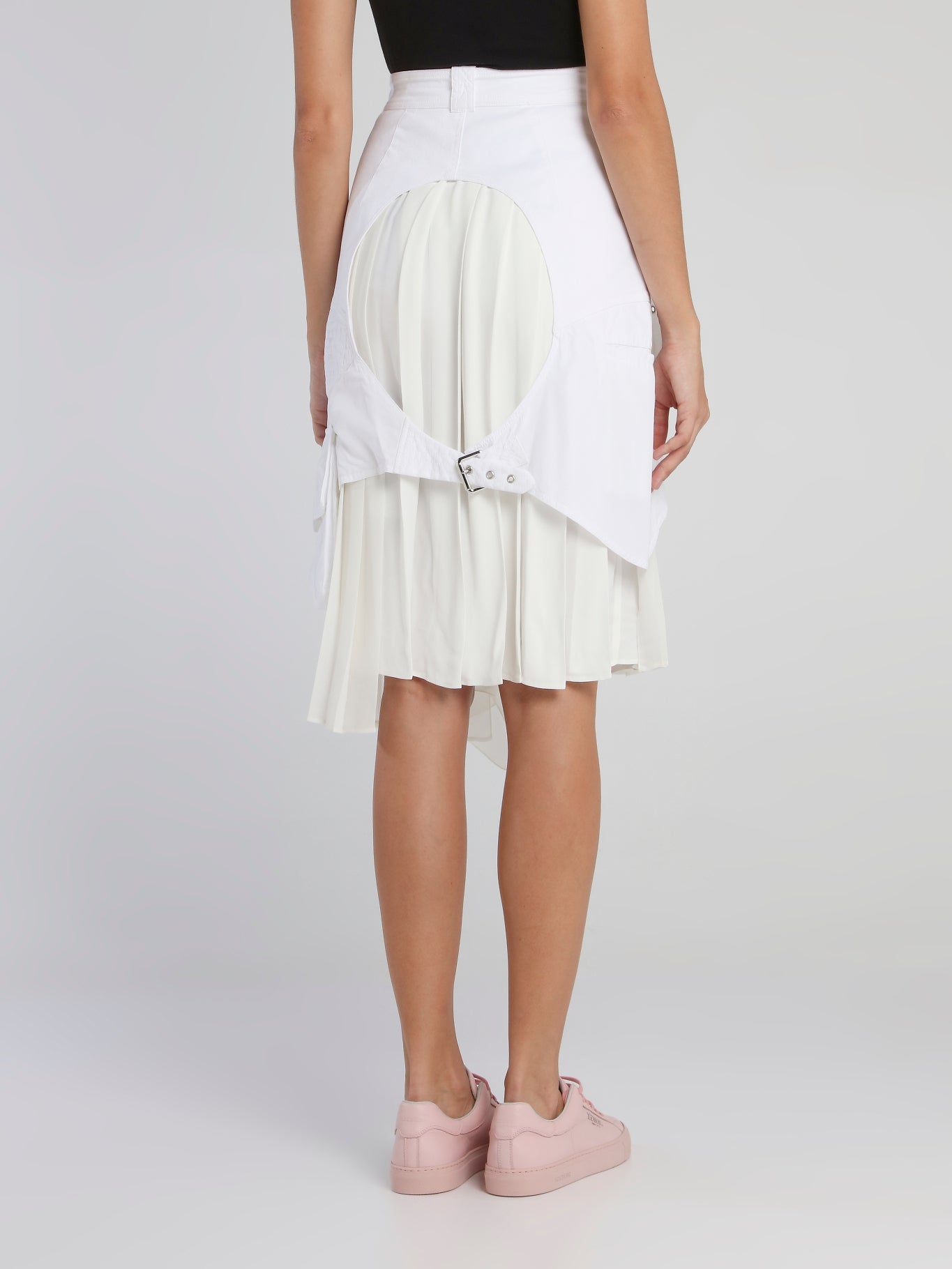 White Asymmetric Accordion Skirt