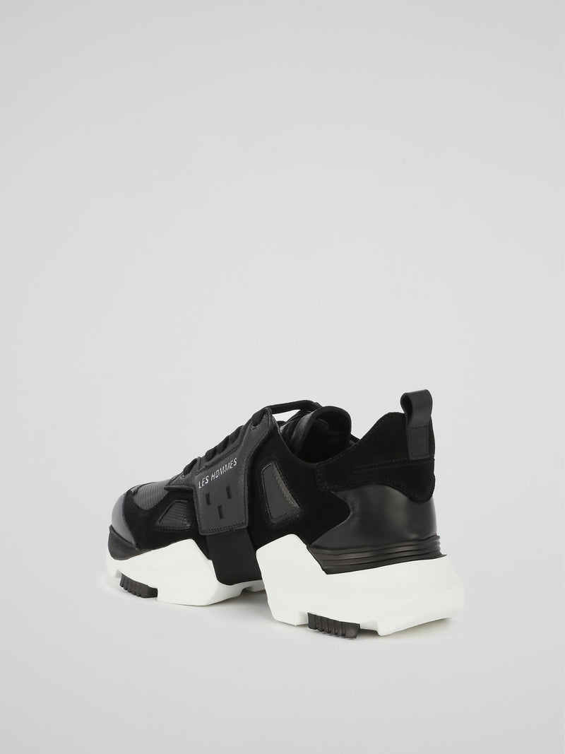 Black Chunky Sole Leather Sneakers