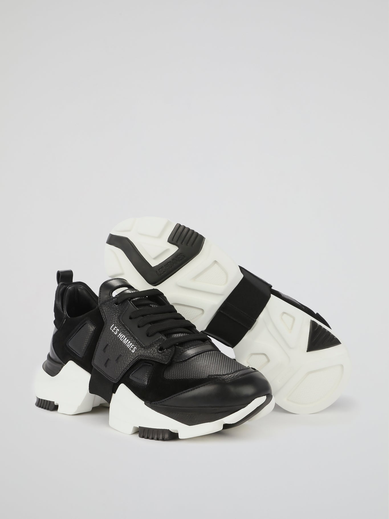 Black Chunky Sole Leather Sneakers