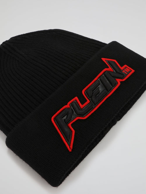 Space Plein Black Ribbed Beanie