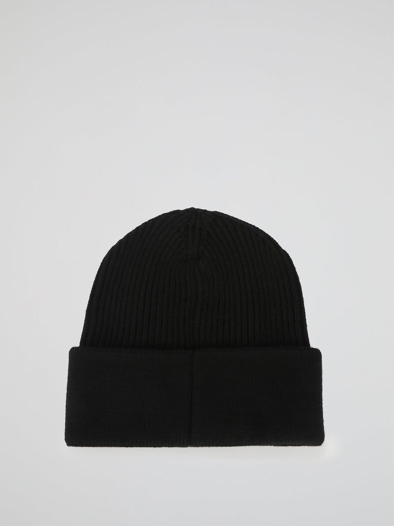 Space Plein Black Ribbed Beanie