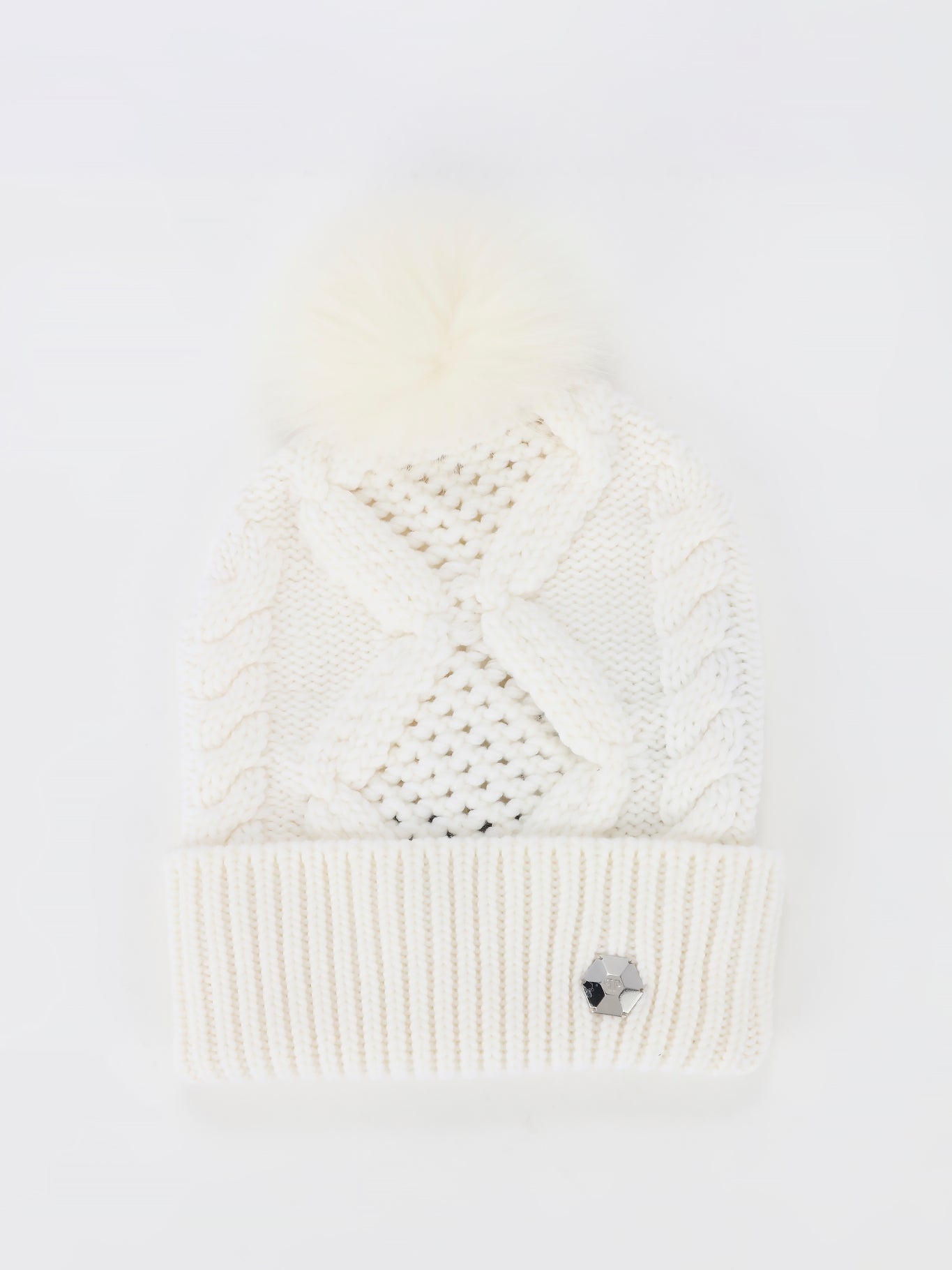 White Ribbed Pom Pom Beanie