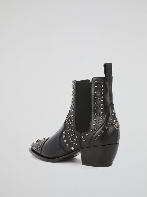 Black Multi-Stud Cowboy Boots