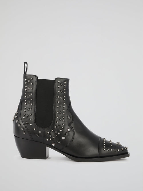 Black Multi-Stud Cowboy Boots