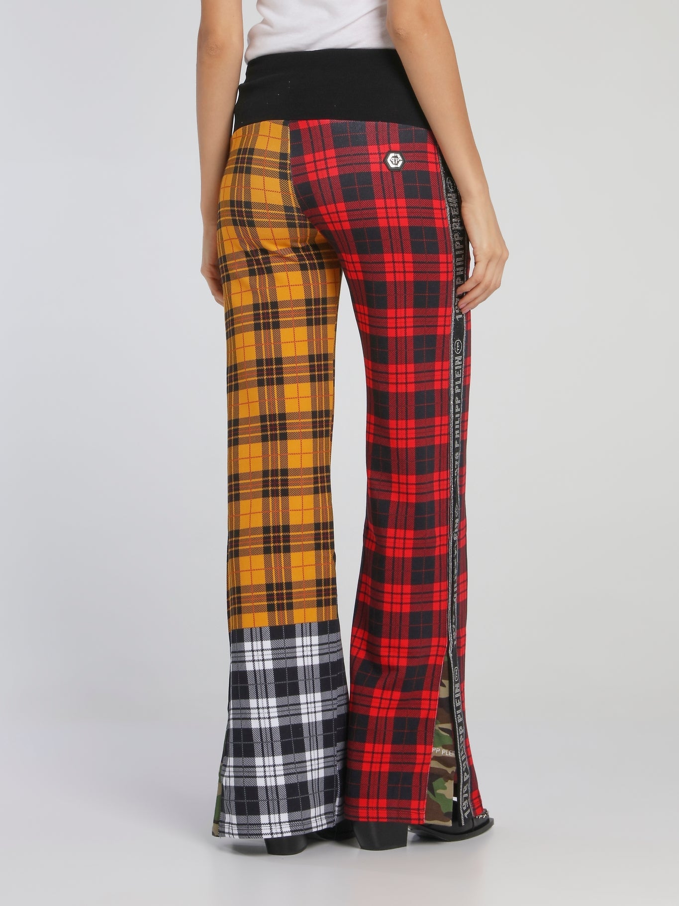 Colour Block Tartan Bootcut Trousers