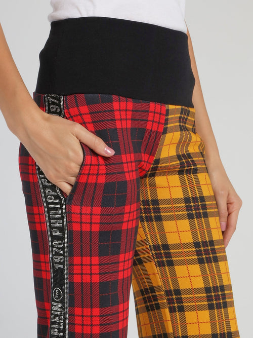 Colour Block Tartan Bootcut Trousers