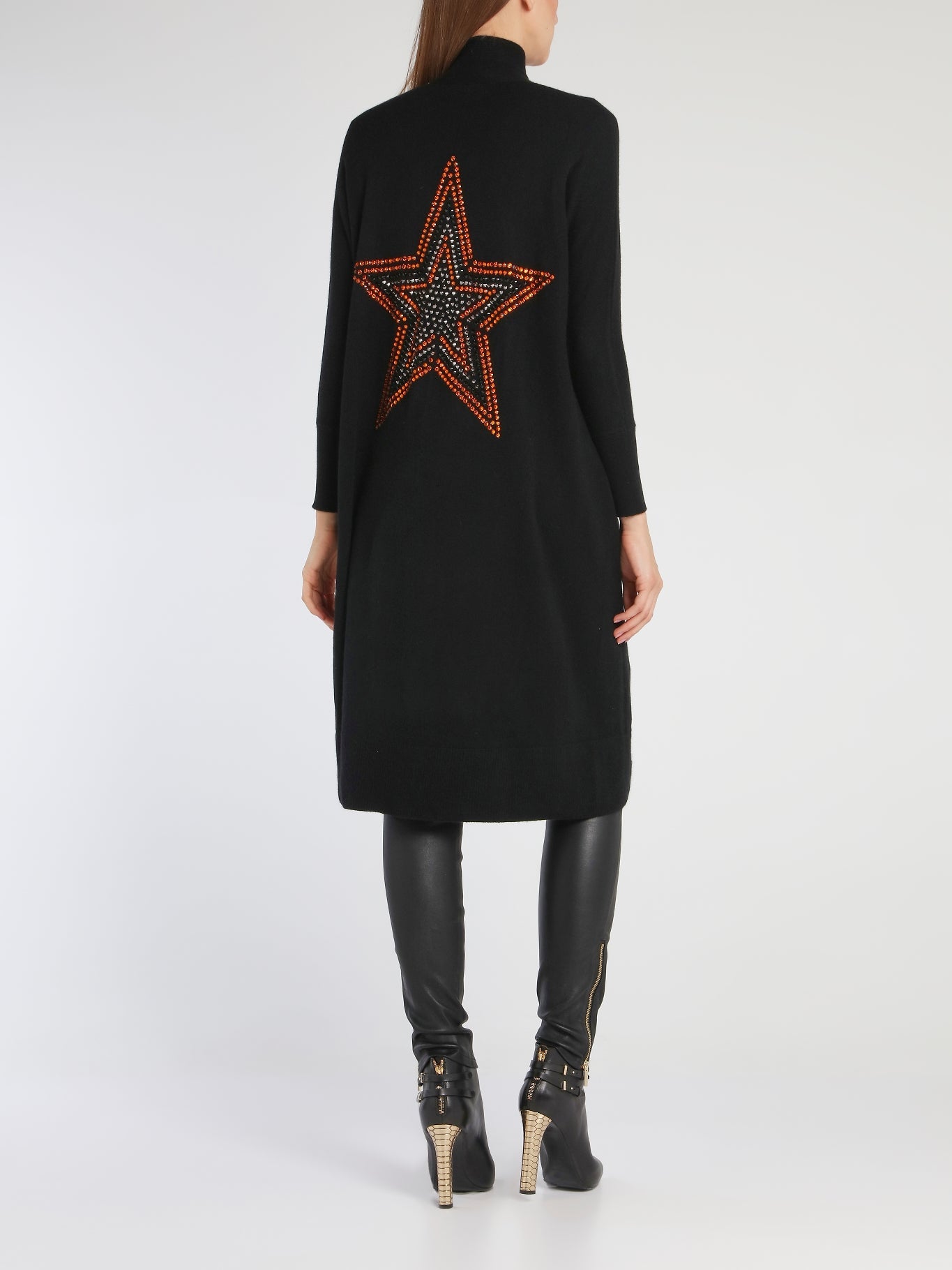 Adele Black Studded Star Detail Long Top