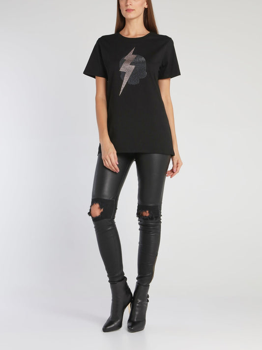 Giselle Black Strass Studded T-Shirt