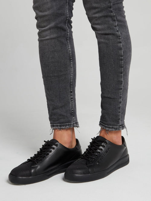 Black Perforated Cap Toe Leather Sneakers