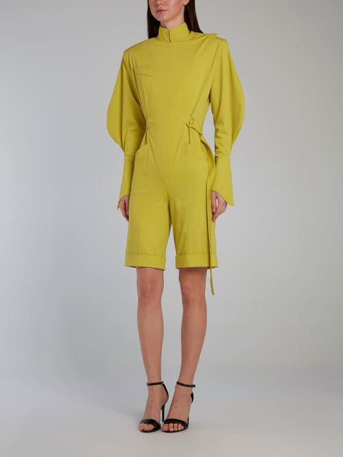 Chartreuse Belted Cotton Jumpsuit