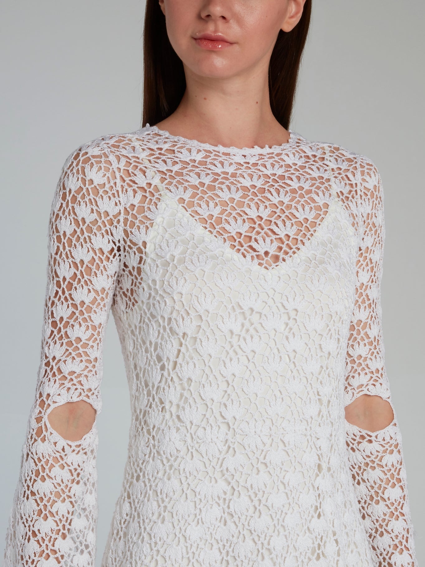 White Crochet Overlay Mini Dress