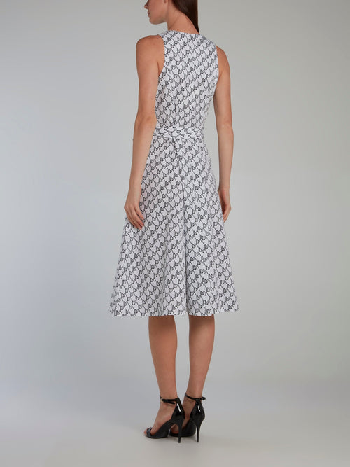 Monogram Print Tie Front Midi Dress