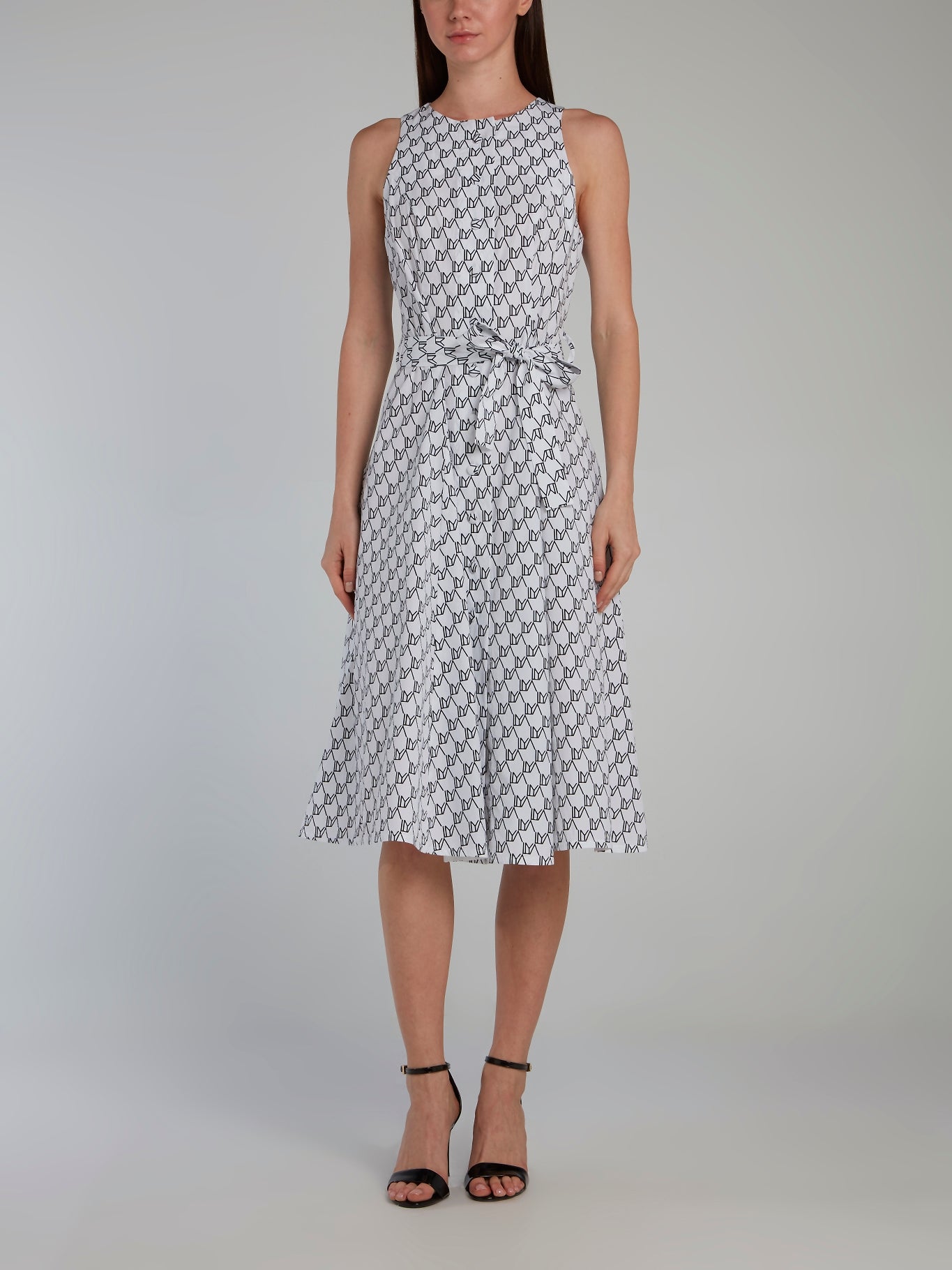 Monogram Print Tie Front Midi Dress