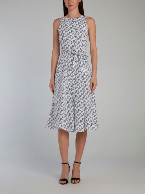 Monogram Print Tie Front Midi Dress