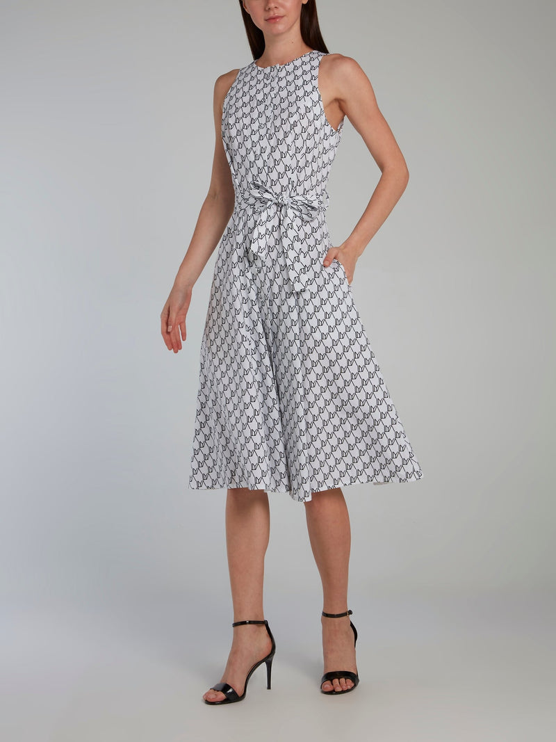 Monogram Print Tie Front Midi Dress