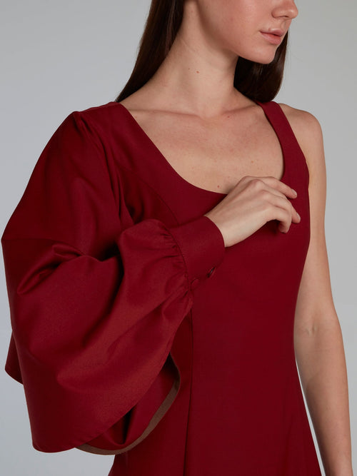 Burgundy Single Sleeve Scoop Neck Dress