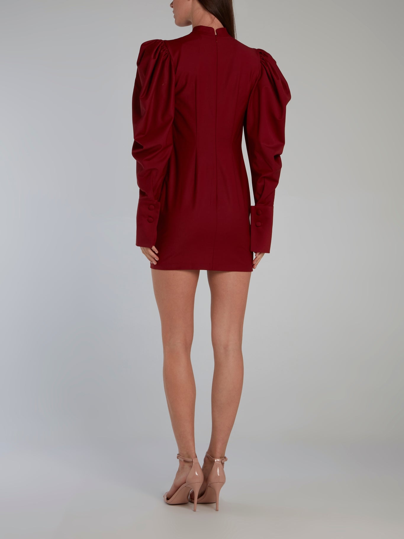 Burgundy Puff Sleeve Mini Dress