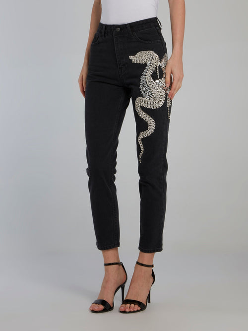 Black Dragon Embroidery Denim Jeans