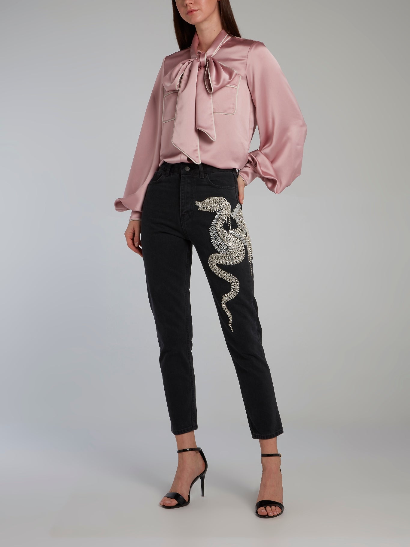 Pink Bow Tie Bishop Sleeve Shirt