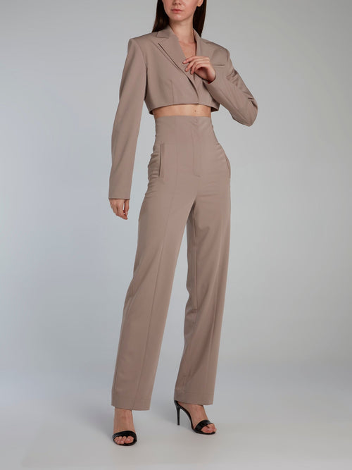 Beige High Rise Straight Pants