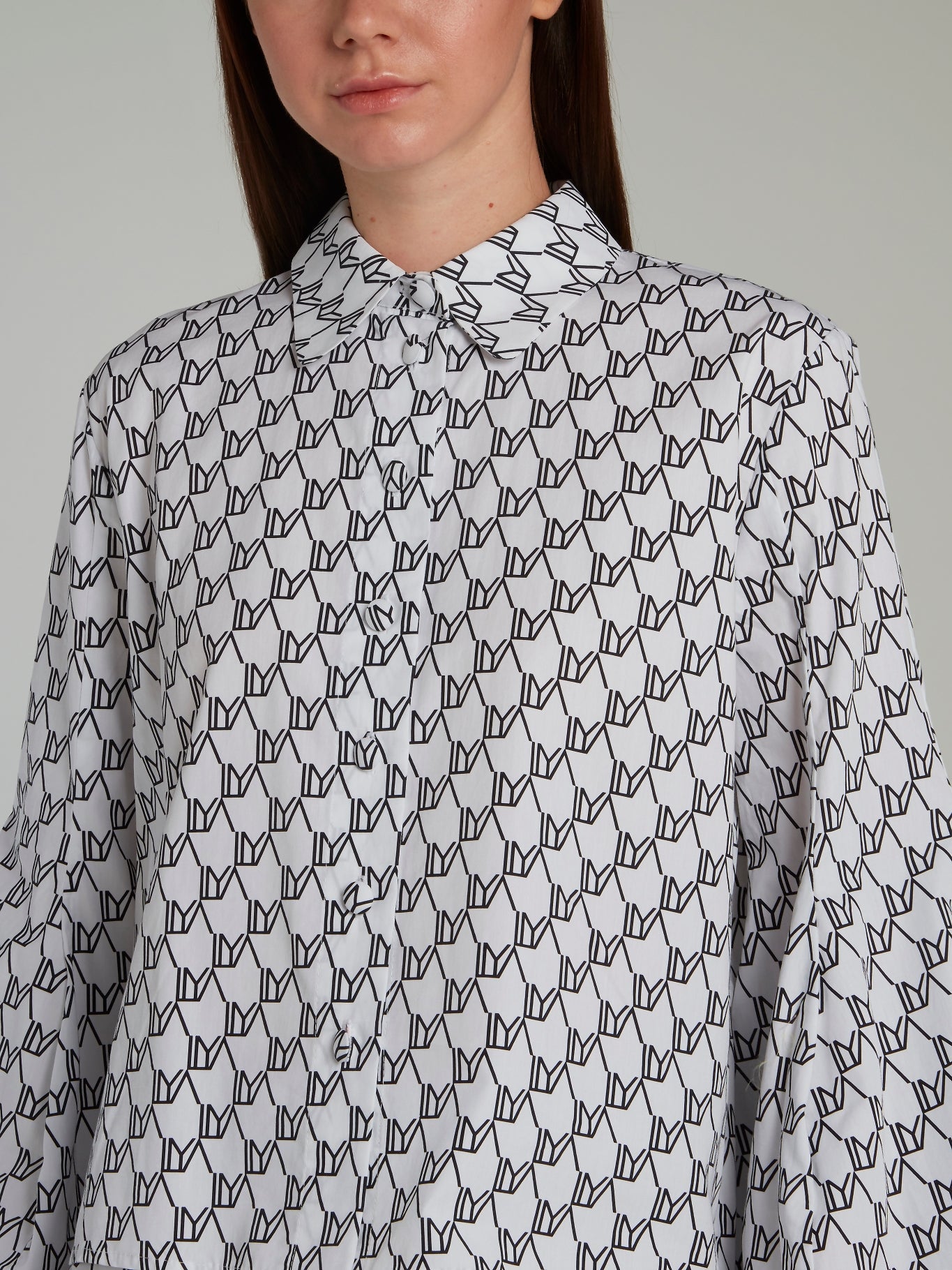 Monogram Print Balloon Sleeve Shirt