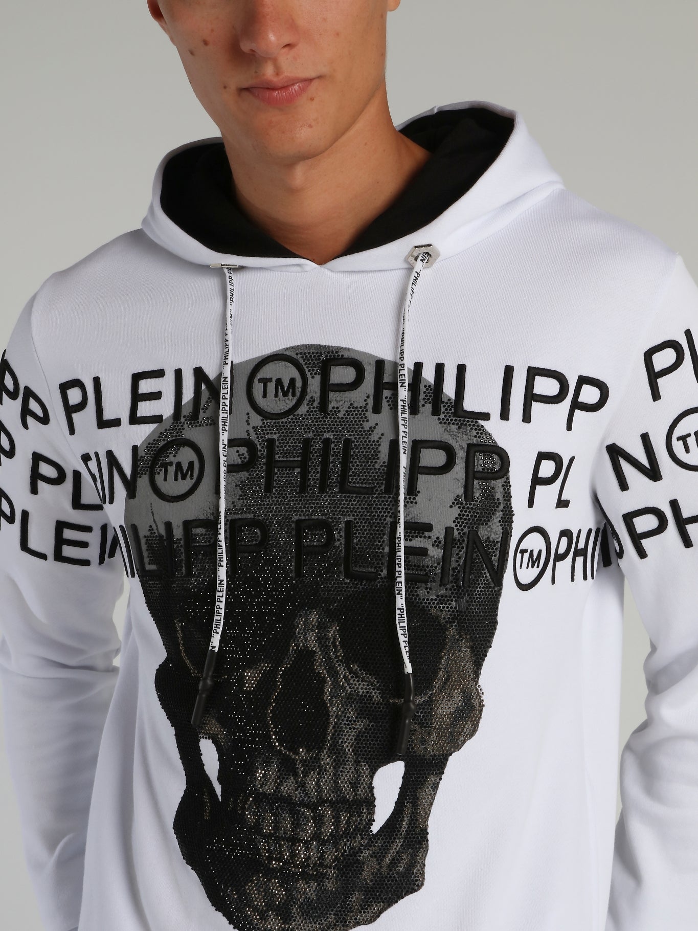 Crystal Skull White Embroidered Sweatshirt