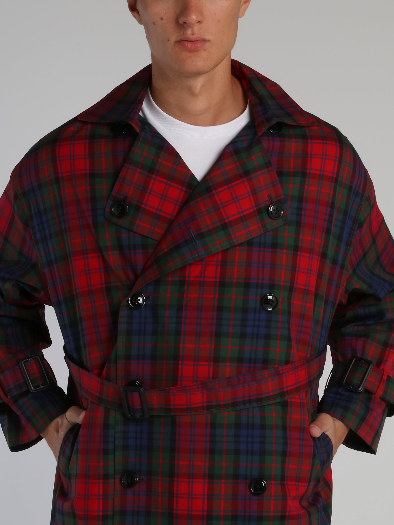 Oversized Scotland Check Trench Coat